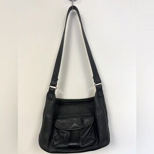 Vintage Fossil Black Leather 1954 Shoulder Bag